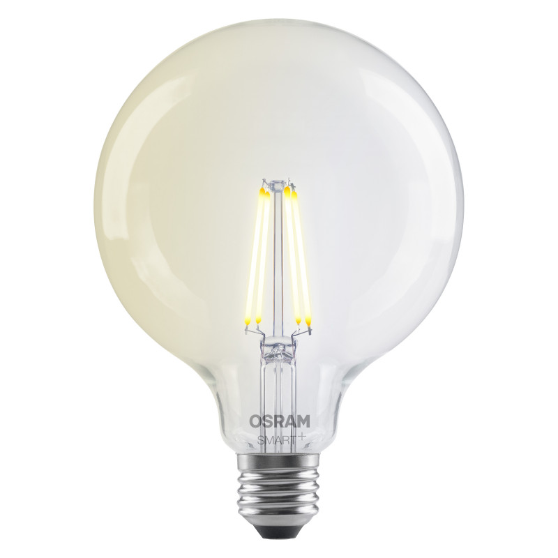 Osram SMART+ MATTER Filament Dimmable Classic Globe 827 lâmpada inteligente de filamento, E27, 6 W, branco quente, Wi-Fi