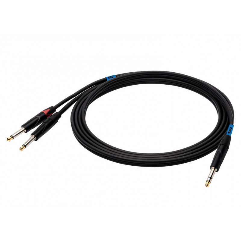 SSQ JSJM1 SS-1452 cabo de áudio, jack estéreo – 2x jack mono, 1 m, preto