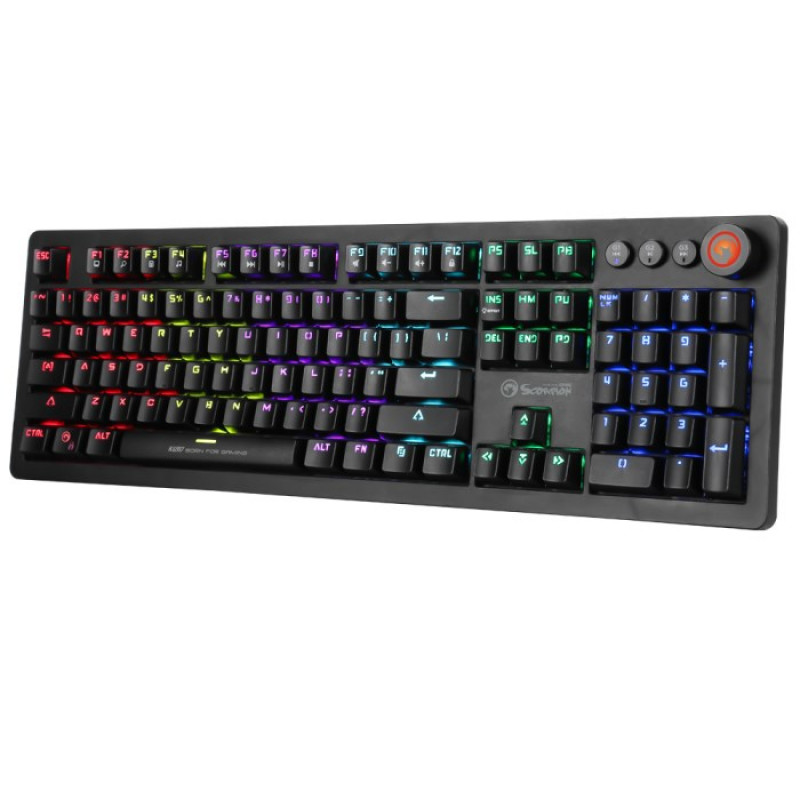 Marvo KG917 teclado mecânico para jogos, disposição US, RGB, interruptores Jixian Blue, USB, preto