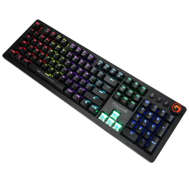 Marvo KG917 teclado mecânico para jogos, disposição US, RGB, interruptores Jixian Blue, USB, preto