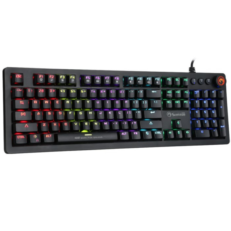 Marvo KG917 teclado mecânico para jogos, disposição US, RGB, interruptores Jixian Blue, USB, preto