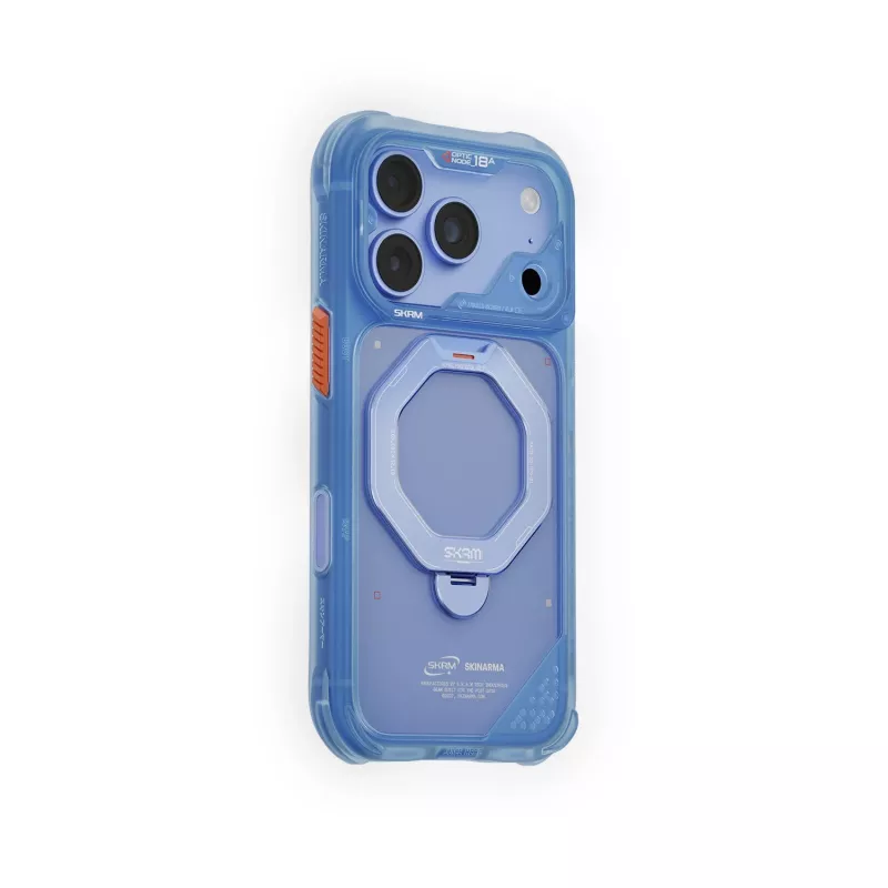 Skinarma Saturn Skin000483 capa com MagSafe e RotatingKick Stand para iPhone 18 Pro / 17 Pro, azul