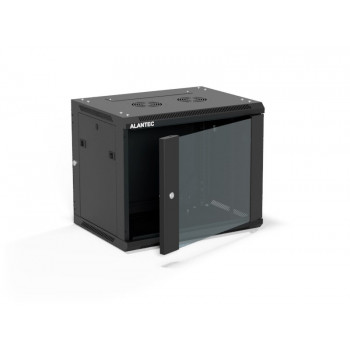Alantec SW-9U-600-450-01-CA armário rack de parede 19 polegadas, 9U, 600x450, porta de vidro, preto