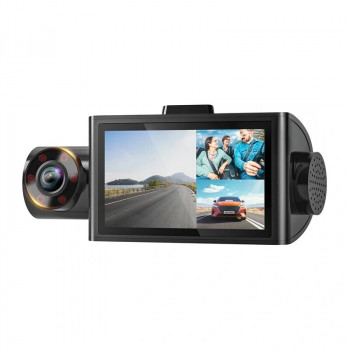 WOLFBOX i07 câmara para automóvel, frontal 2,5K + traseira e interior 1080p, Wi-Fi