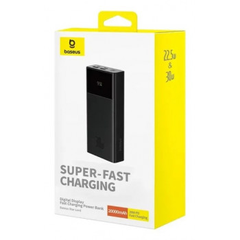 Baseus Star-Lord bateria externa, 20000 mAh, 30 W, com ecrã e cabo, preta