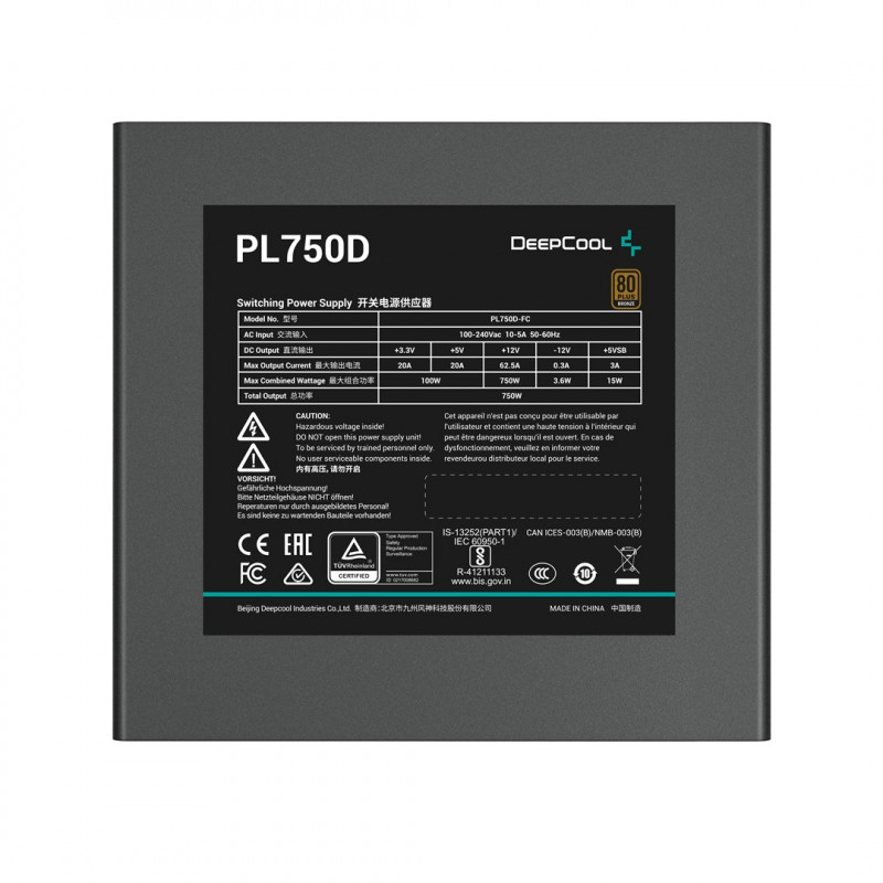 DeepCool PL750D R-PL750D-FC0B-EU fonte de alimentação, 750 W, ATX de 20+4 pinos, preta