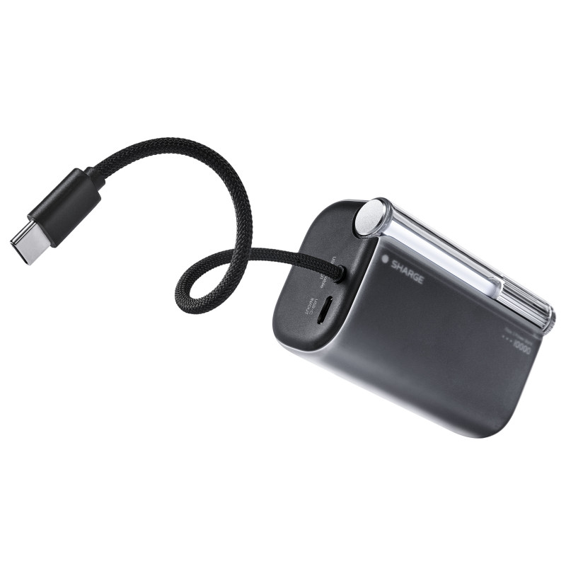 SHARGE Flow 3 bateria externa, 10 000 mAh, 45 W PD, cabo USB-C, preta
