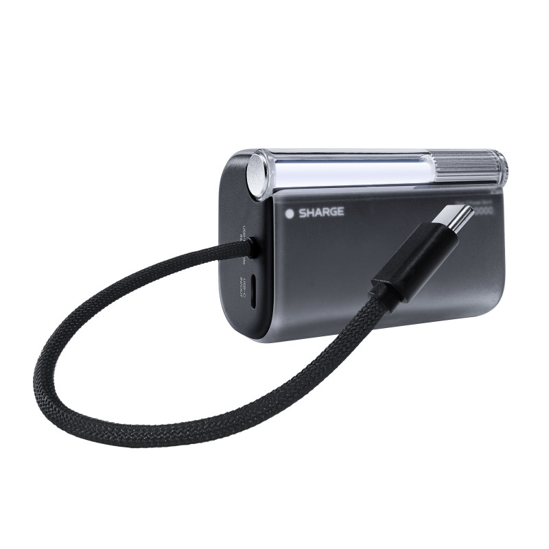 SHARGE Flow 3 bateria externa, 10 000 mAh, 45 W PD, cabo USB-C, preta