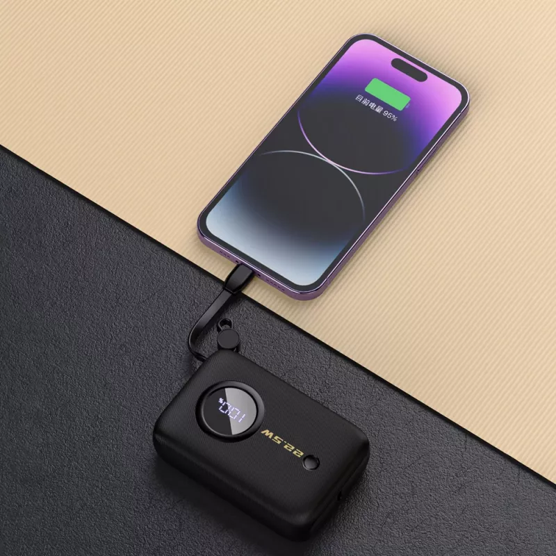 Dudao DDA344 bateria externa de 10 000 mAh, PD 22,5 W, com cabo integrado, preta
