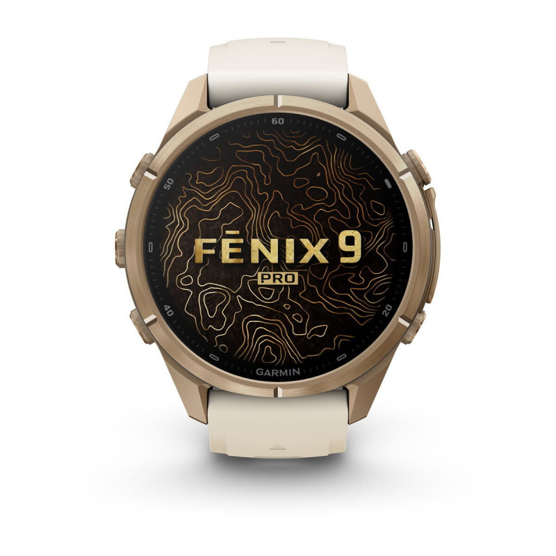 Garmin Fenix 9 Pro 010-04335-26 smartwatch, 43 mm, titânio Autumn Gold, bracelete de silicone creme/cinzento francês