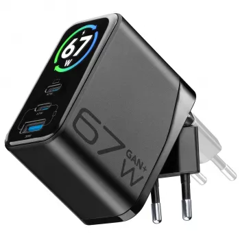 Cellularline TFT Multiport Charger 67 W carregador rápido, GaN, 2 x USB-C, 1 x USB-A