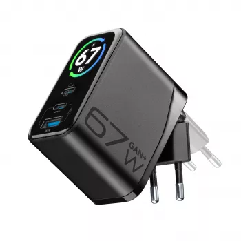 Cellularline TFT Multiport Charger 67 W carregador rápido, GaN, 2 x USB-C, 1 x USB-A