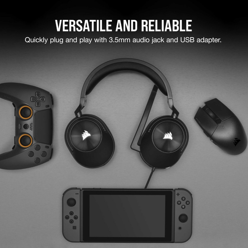Corsair HS55 Surround CA-9011260-AP auscultadores para jogos com fio e microfone, Dolby Audio 7.1, preto carbono