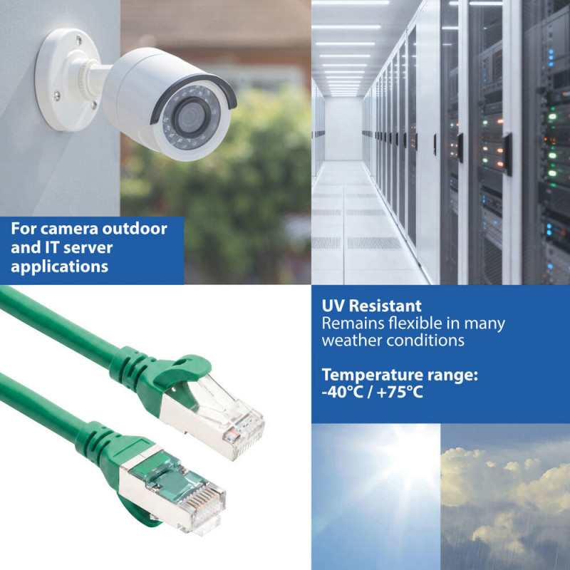 ACT FC2703 cabo de rede S/FTP CAT6A, 3 m, TPE, ultraflexível, sem engates, conectores RJ45, verde
