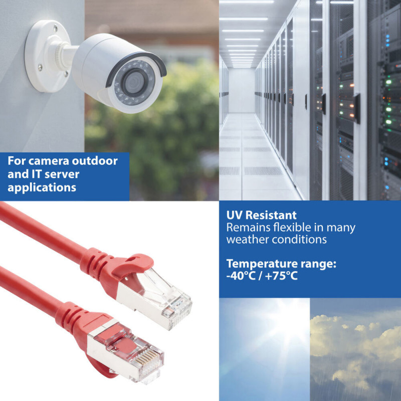 ACT FC2552 cabo de rede CAT6A S/FTP ultraflexível, 0,25 m, TPE, RJ45, com proteção anti-enganche, vermelho