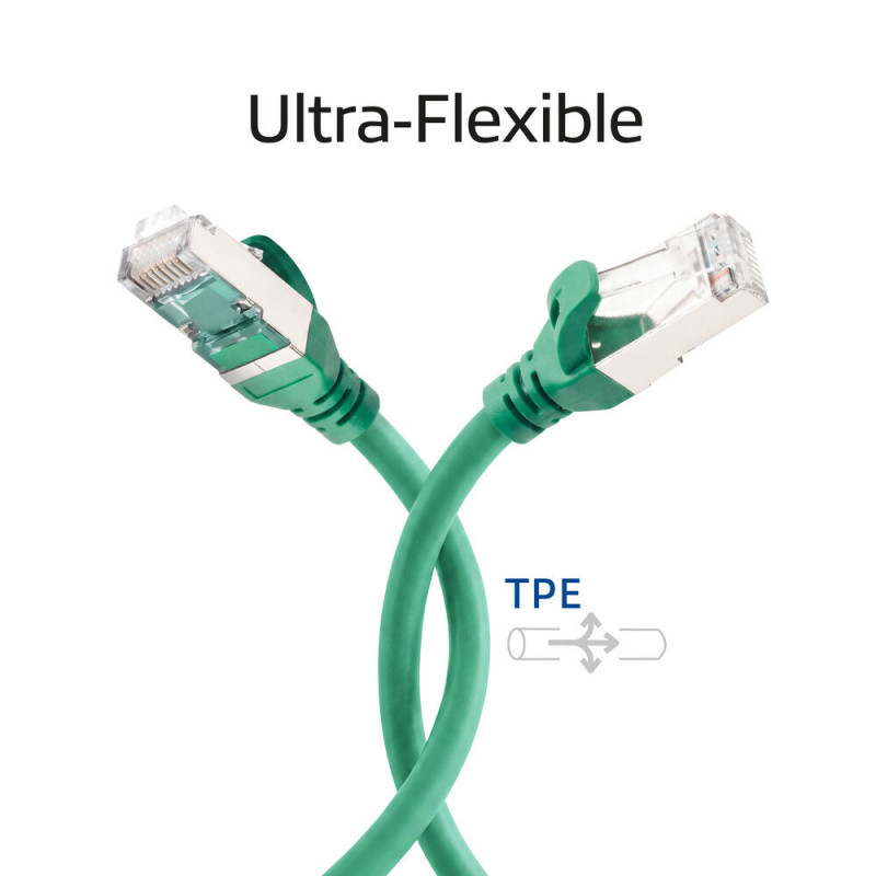 ACT FC2715 cabo de ligação S/FTP CAT6A ultraflexível, 15 m, TPE, com proteção anti-encravamento, verde