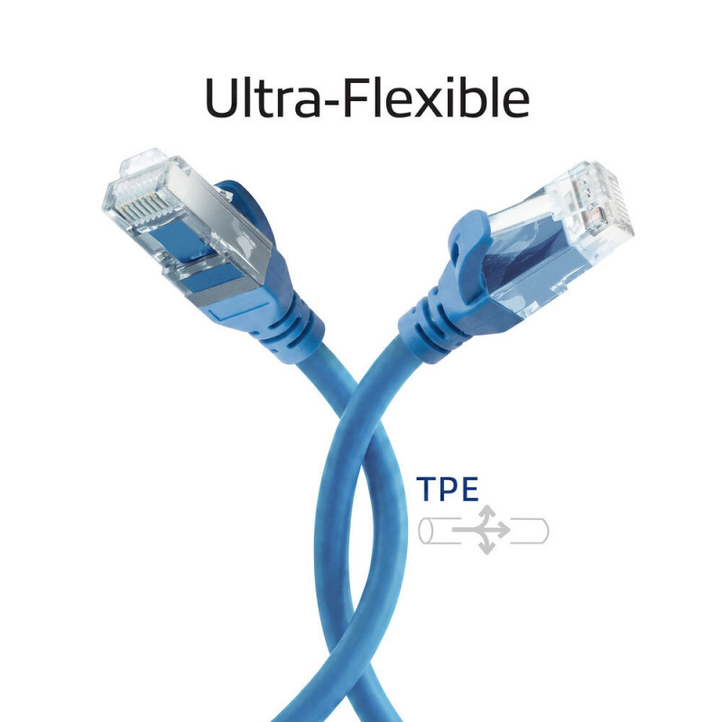 ACT FC1605 cabo de ligação CAT6A U/UTP ultraflexível com fichas RJ45, 5 m, TPE, com proteção contra enganchamento, azul