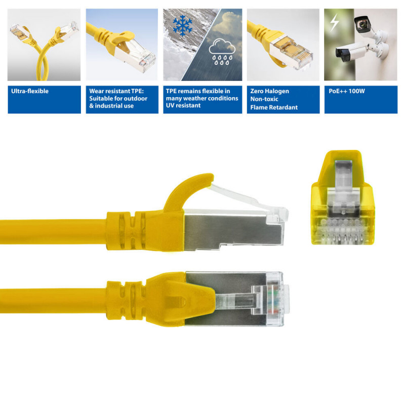 ACT FC2800 cabo de rede S/FTP CAT6A, 0,5 m, TPE, ultraflexível, com proteção anti-enganche, RJ45, amarelo