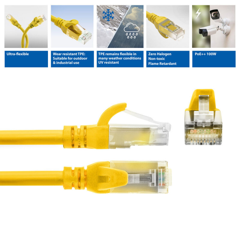 ACT FC1807 cabo de rede U/UTP CAT6A em TPE ultraflexível com fichas RJ45, 7 m, amarelo