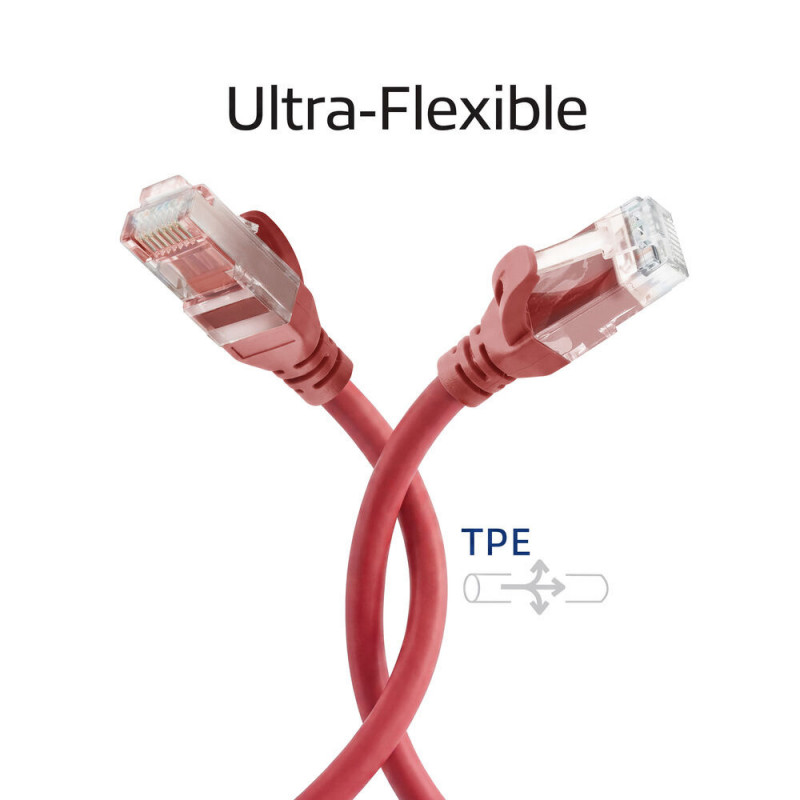 ACT FC1502 cabo patch U/UTP CAT6A ultraflexível, TPE, com proteção da patilha, RJ45, 2 m, vermelho