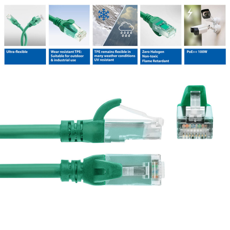 ACT FC1710 cabo patch U/UTP CAT6A, TPE, ultraflexível, RJ45, 10 m, verde