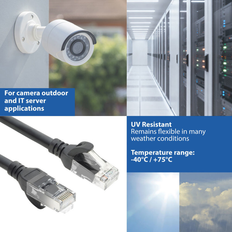 ACT FC1905 cabo de ligação de rede CAT6A U/UTP ultraflexível, 5 m, TPE, RJ45 com proteção antienganche, preto