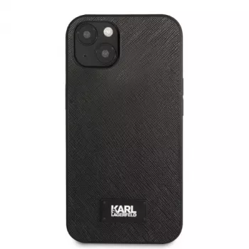 Karl Lagerfeld KLHCP13MSFMP2K capa rígida para iPhone 13 / 14 / 15, Saffiano Plaque, preta