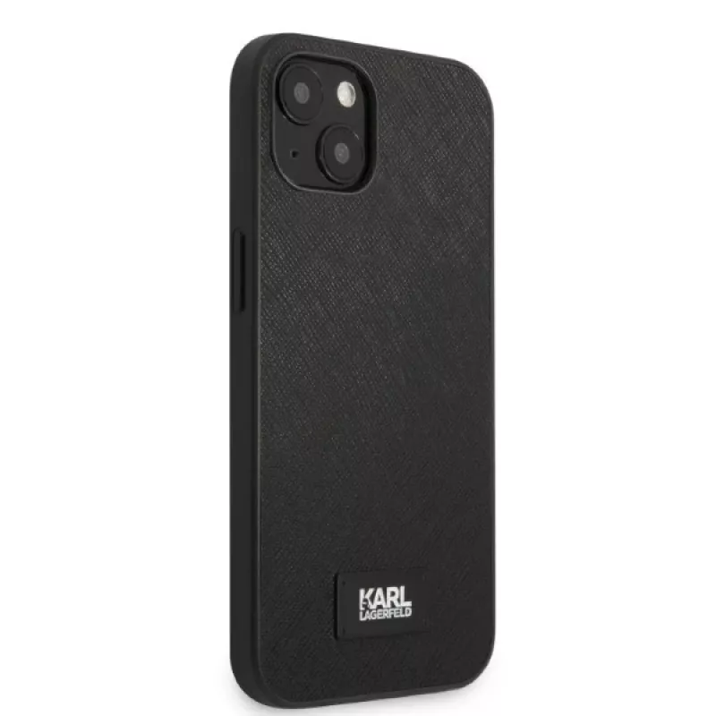 Karl Lagerfeld KLHCP13MSFMP2K capa rígida para iPhone 13 / 14 / 15, Saffiano Plaque, preta