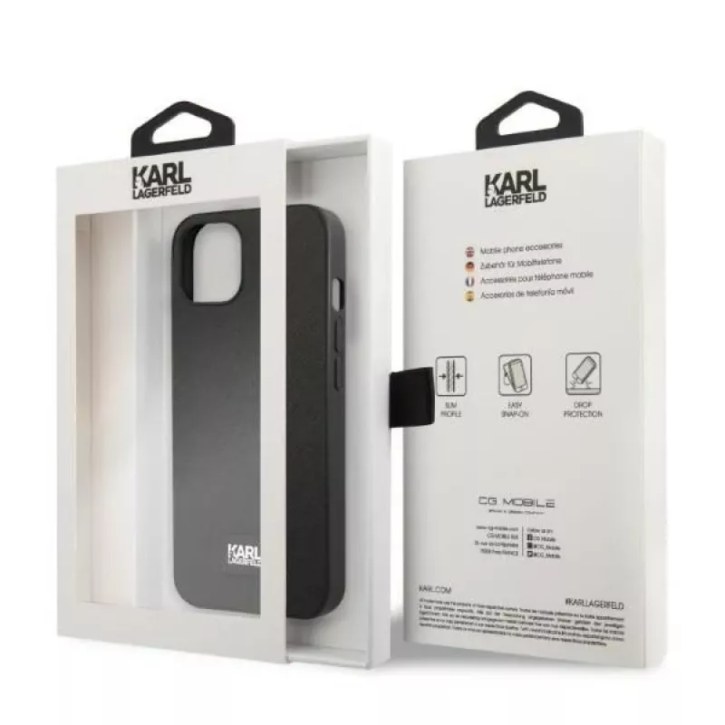 Karl Lagerfeld KLHCP13MSFMP2K capa rígida para iPhone 13 / 14 / 15, Saffiano Plaque, preta