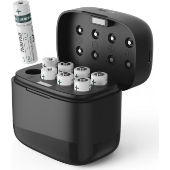 Hama 00223559 carregador de pilhas com 8 pilhas AAA Li-Ion, 780 mAh, carregamento por ranhura individual, USB-C
