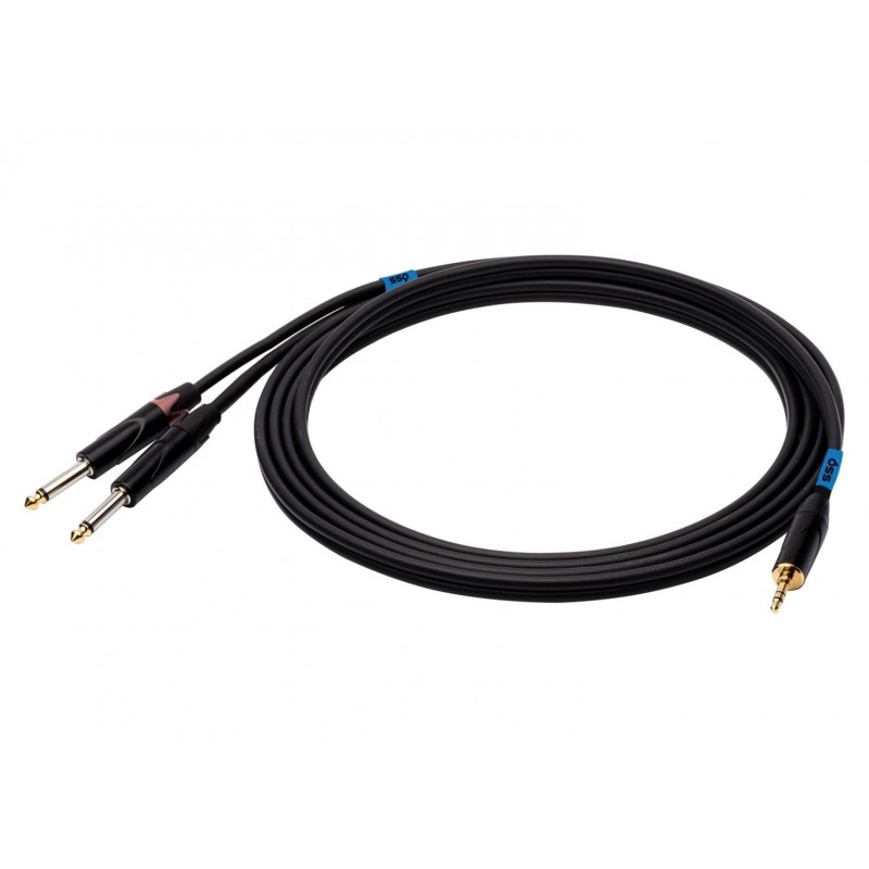 SSQ MIJM3 SS-1815 cabo de áudio, jack estéreo de 3,5 mm – 2x jack mono de 6,3 mm, 3 m, preto