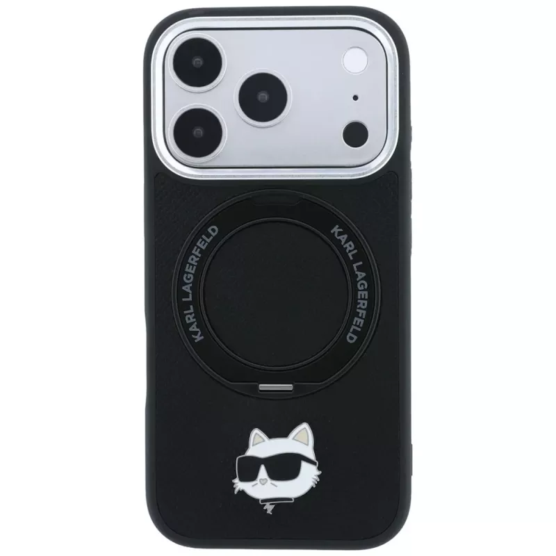 Karl Lagerfeld KF003216 Ring Stand 360 Choupette Head Pin MagSafe capa para iPhone 18 Pro Max / 17 Pro Max, preta