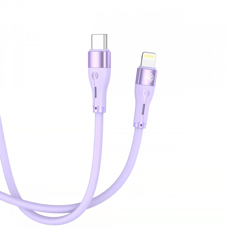Tellur cabo de silicone de Type-C para Lightning, PD 30 W, 1 m, roxo