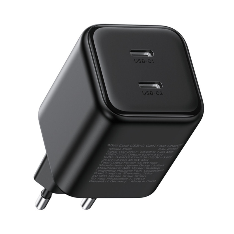 Ugreen X526 carregador 45 W, 2 x USB-C, GaN, preto