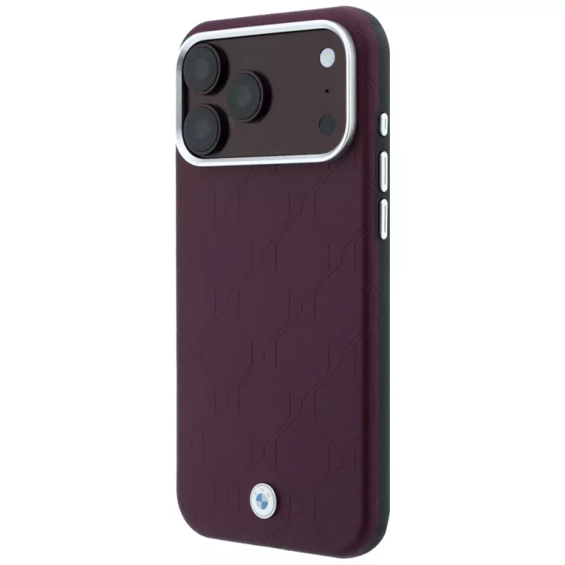 BMW BMW001223 capa para iPhone 18 Pro / 17 Pro, Sign Deboss Quilted Metal Logo, MagSafe, bordô