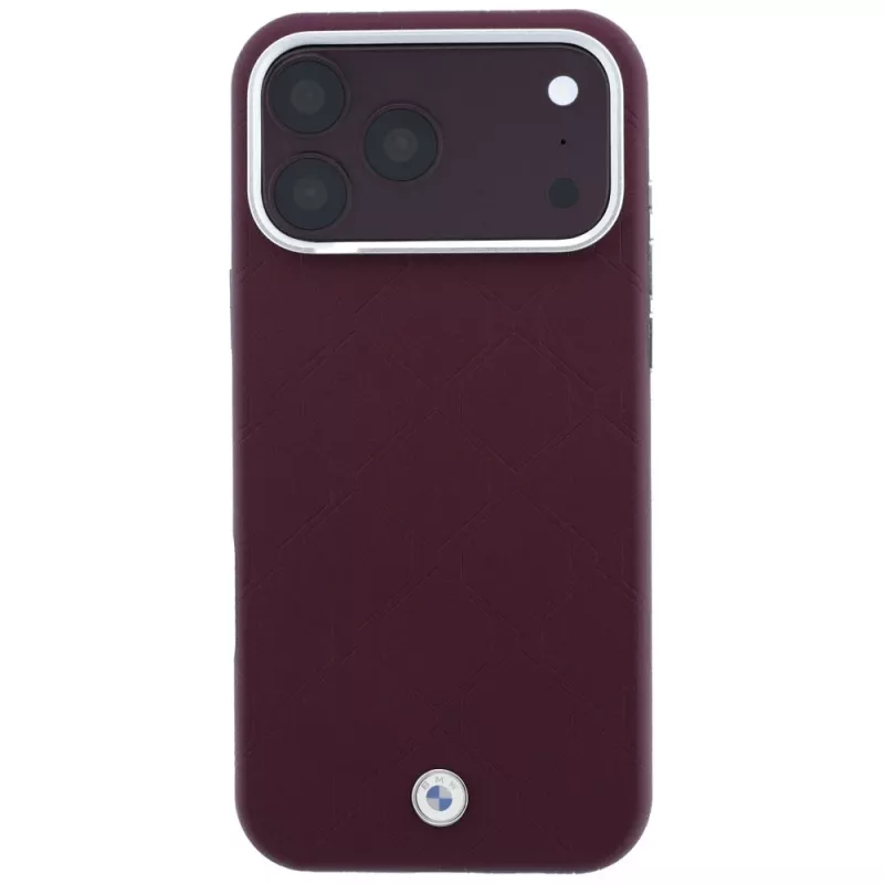 BMW BMW001223 capa para iPhone 18 Pro / 17 Pro, Sign Deboss Quilted Metal Logo, MagSafe, bordô
