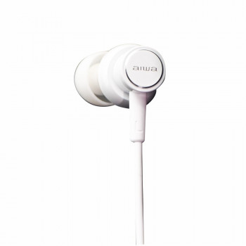 Aiwa ESTM-500W auriculares intra-auriculares com fio e microfone, ficha de 3,5 mm, brancos