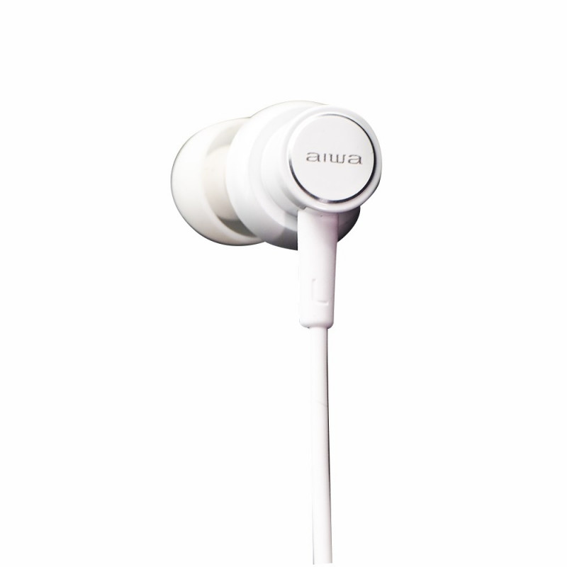 Aiwa ESTM-500W auriculares intra-auriculares com fio e microfone, ficha de 3,5 mm, brancos