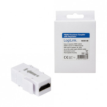 LogiLink NK0014R acoplador HDMI keystone A/F para HDMI A/F, 4K/30 Hz, repetidor, branco