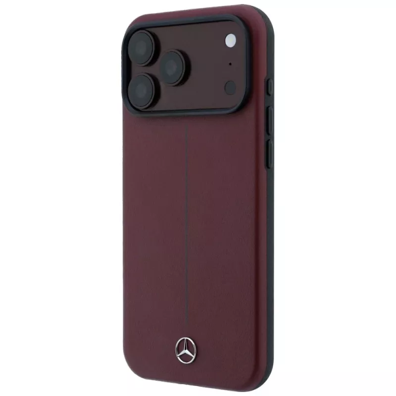 Mercedes Mer008834 Leather Semi Wrap Iconic Line capa MagSafe para iPhone 18 Pro / 17 Pro, bordô