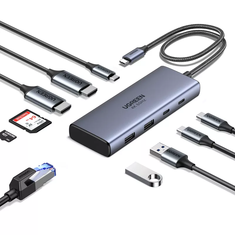 Ugreen CM498 hub USB, 1x USB-C PD, 2x USB-C, 2x USB-A 3.2 Gen2 (45379)