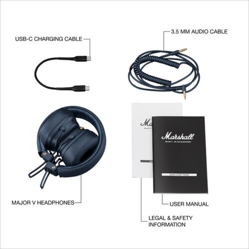 Marshall Major V auscultadores sem fios, Bluetooth 5.3, Midnight Blue