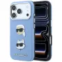 Karl Lagerfeld KF003247 capa Saffiano com Karl & Choupette Heads Pins & Logo para iPhone 18 Pro / 17 Pro, azul-claro