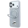 Capa Karl Lagerfeld KF003229 com anel de suporte 360 Karl & Choupette Heads Pin MagSafe para iPhone 18 Pro / 17 Pro, cinzenta