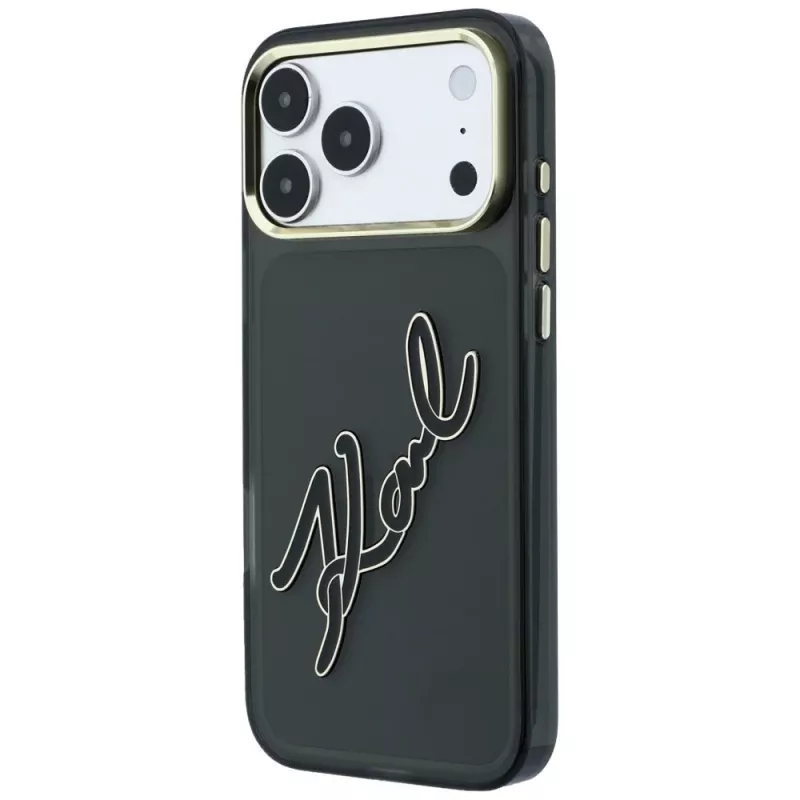 Capa Karl Lagerfeld KF003382 IML Big Signature Resin Metal Frame para iPhone 18 Pro Max / 17 Pro Max, preta