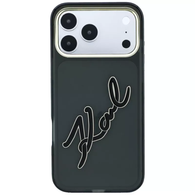 Capa Karl Lagerfeld KF003382 IML Big Signature Resin Metal Frame para iPhone 18 Pro Max / 17 Pro Max, preta
