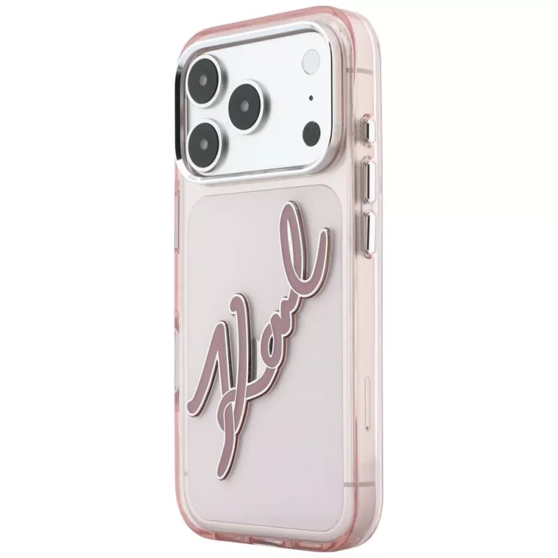 Karl Lagerfeld KF003384 IML Big Signature Resin Metal Frame capa para iPhone 18 Pro Max / 17 Pro Max, rosa