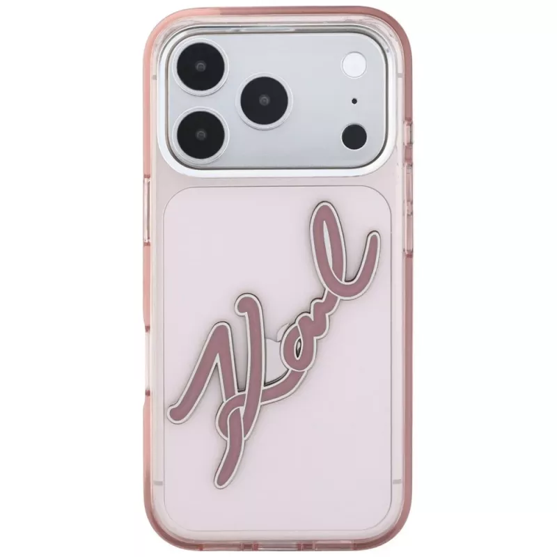 Karl Lagerfeld KF003384 IML Big Signature Resin Metal Frame capa para iPhone 18 Pro Max / 17 Pro Max, rosa