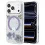 Guess GUE005781 Resin Flowers Glitter MagSafe capa para iPhone 18 Pro / 17 Pro, roxa