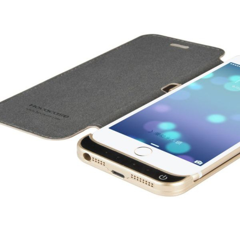 Hoco capa tipo livro em pele com power bank de 3000 mAh para Apple iPhone 6, dourada